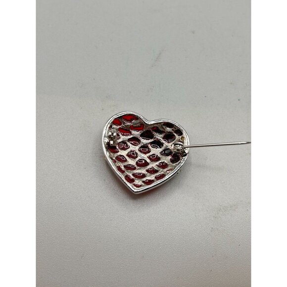 Vintage Heart Pin Brooch Red Poured Resin and Rhinestones Red Heart Love Pin - Picture 6 of 9